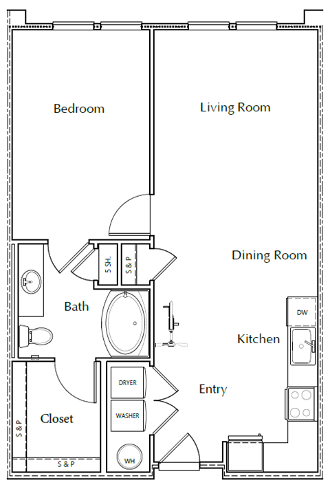 The Vaughn 2D Floor Plan - 1x1 B